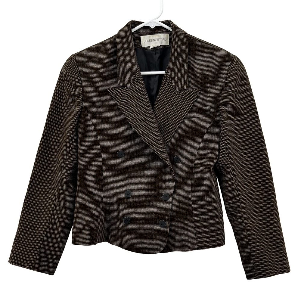 Vintage Jones New York Blazer Womens 6 Brown Wool Double Breasted Made USA 90s